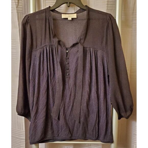 Ann Taylor Tops - Ann Taylor Loft Blouse Womens M Navy Blue With Red Dots long‎ sleeve